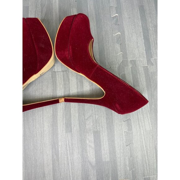 Colin Stuart Platform Pumps Heels Size 9 B Oxblood Red Round Toe - Picture 8 of 13